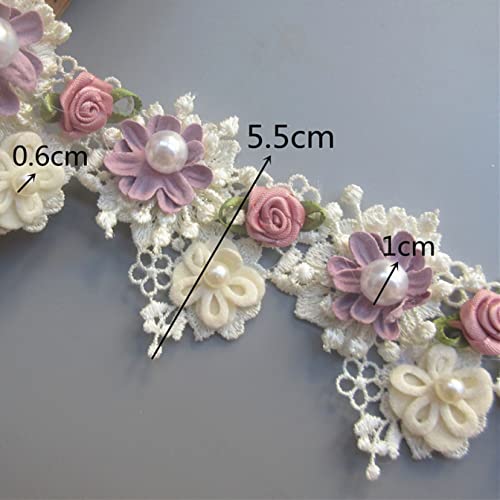 1 Yard Rose Flower Pearl Embroidered Lace Trim Ribbon Fabric Sewing Applique Supplies Craft For Costume Dress Hat Decor #TOP1