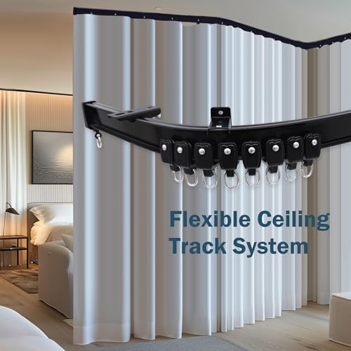 MaKefeile Flexible Ceiling Curtains Track, Bendable Ceiling Mount Curtain Track for Room Divider, Aluminum Curtain Tracks Rail with Hooks Set for Window RV Shower Outdoor Hospital, Black 3-24ft by MaKefeile - Image 9