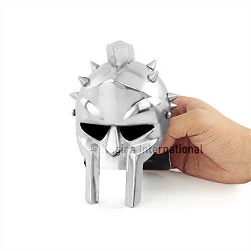 Nagina International Miniature Medieval Armour Gladiator Spiked Spartan Roman Helmet | Spartan Legions Helmet | Home & Desk Decor Displaypiece | Silver Finish Gladiator Spiked Helmet