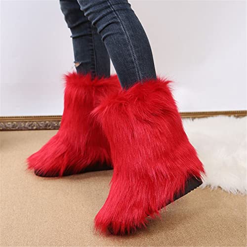 FUNCOS Women's Faux Fur Boots Mid-Calf Fuzzy Fluffy Winter Boots Rave Carnival Costume2