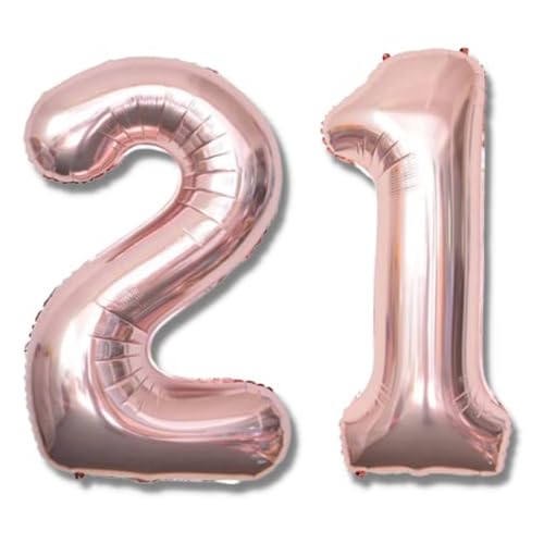 La Kissa 21歳 バルーン 数字 ローズゴールド 大きい 誕生日 飾り付け ナンバー アルミ風船 40インチ (21, ローズゴールド)