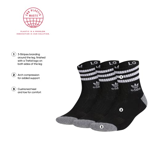 Adidas Originals Roller High Quarter Socks (3-Pair), Black/White, Medium #TOP1