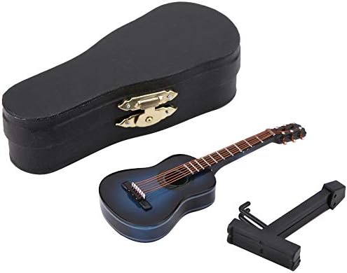Weiyiroty Mini Guitar Model, Miniature Artisanal Guitar, Wooden Mini Musical Instrument Dollhouse Model Musical Ornament Guitar Decor for Dollhouse Accessories Home Decoration(Blue, 10cm)