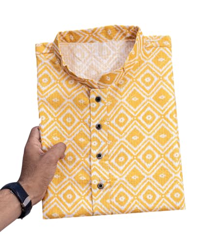 Image of FOXDX Men's Cotton Kurta, Ethnic Printed Kurta for Perfect Ethnic Look, Stand Collar Long Sleeve Casual Printed Regular Long Kurta
