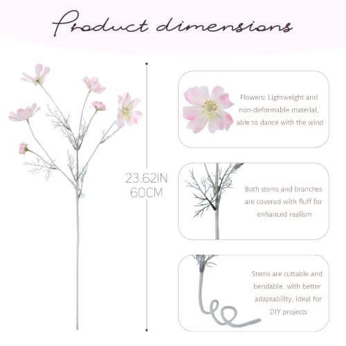 LINSIE 4 Pcs Pink Purple 24" Tall Artificial Cosmos Flowers for Vases, Fake Silk Daisy Floral Branches with Realistic Flocked Bendable Stems, Multi-Headed Faux Blooms for Table, Home Decor, Wedding by LINSIE - Used condition - Image 2