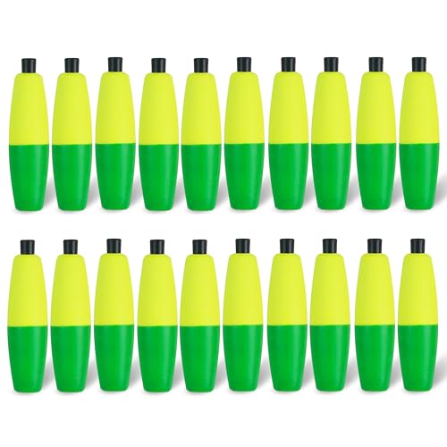 JOGFFDE Peg Floats Fishing Bobbers Cigar Slip Fishing Corks Bobbers Foam Float Catfish Floats with Pipe Plug for Catfish Santee Rig Freshwater Saltwater (Yellow-Green, 3inch-20pcs)