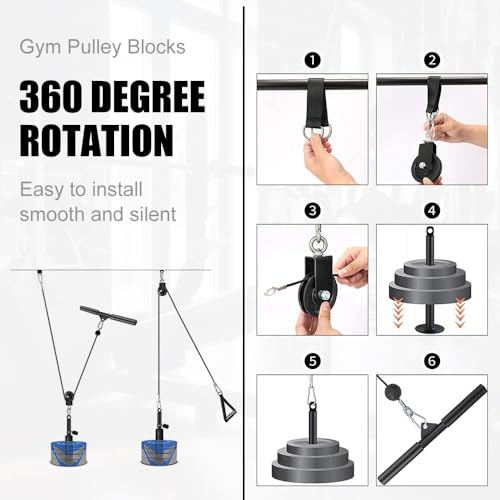 CNQLIS Gym Pulley Blocks,Cable Pulley 3.54in/90mm Gym Wheel with Hanging Straps and Carabiner, 3.46in Wall Mount Fixed Pulley Wheel Rotation 180 Degree, DIY Fitness Pulley,Home Gym Equipment