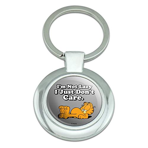 Garfield I'm Not Lazy Keychain Classy Round Chrome Plated Metal