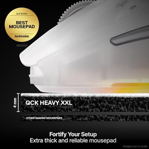 SteelSeries QcK Heavy Gaming Mousepad β Thicker, Non-Slip Silicone Rubber Base, Peak Tracking, Optimized for Gaming FPS, MOBAs, RTS, MMO β XXL Size 900 mm x 400 mm x 4 mm β White - 1