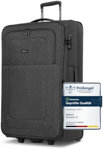 REDOLZ L Check-in Koffer 2-Rollen TSA-Schloss erweiterbar | Weichschale, 78 x 28 x 47 cm, 3,4 kg leicht, mit Dehnfalte für mehr Packvolumen, Essentials 12