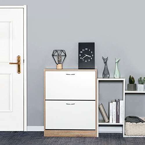 Meerveil 2 Drawer Shoe Cabinet,wooden Shoe Cupboard,2 Tier Shoe Storage Cabinet, Modern Shoe Organizer for Hallway Living Room, 63 x 24 x 81cm(L x W x H)