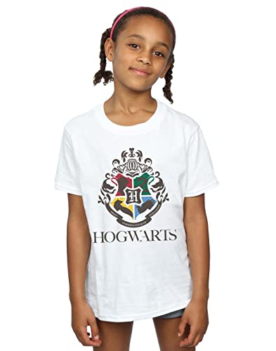 Image of Harry Potter Girls Hogwarts Crest Gold Ink T-Shirt White 9-11 Years