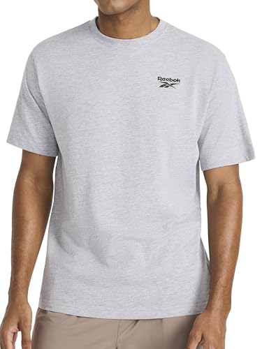 Image of Reebok Apparel Mens Phasic Graphic Crewneck T-Shirt, Standard Fit, Lightweight Cotton-Poly Fabric, Grey Heather, XL