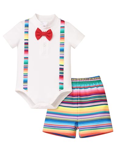 AWIBMK Kids Baby Boys First Birthday Mexican Outfits Bowtie Romper Top Shorts Set Baptism Cinco De Mayo Fiesta Clothes
