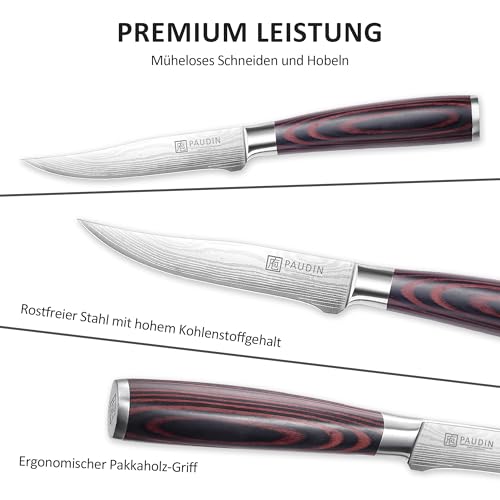 PAUDIN Küchenmesser Allzweckmesser 13 CM, Professionelles Kochmesser für Obst und Gemüse, Multifunktionales Steakmesser mit Scharfes Klinge und Ergonomischer Holzgriff