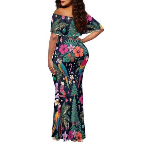 Image of Polynesian Dresses for Women Off Shoulder Maxi Dress Puletasi Samoan Dresses S-7XL