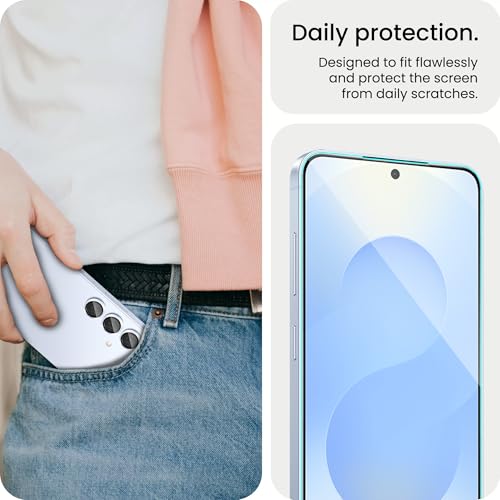 Image of FIRST MART Tempered Glass for Samsung Galaxy S25 5G with Blue Camera Ring Guard & Installation Kit | HD Clear Edge-to-Edge Screen Protector, Scratch Resistant, Case-Friendly | Pack of 1
