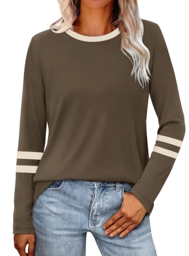 Image of Sampeel Long Sleeve Shirts for Women Color Block Casual Tops Fall Outfits 2026 Basic Tees Trendy Spring Clothes