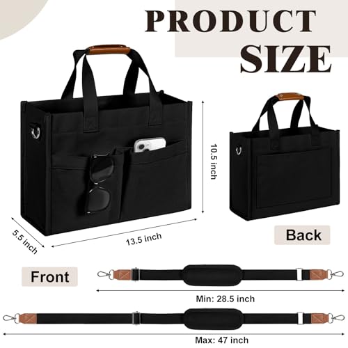 MIAOJIE Tote Bag for Women, Canvas Tote Bag with Velcro Closure, Laptop Work Messenger Crossbody Bags Everyday Tote Bags Handbags Purse for Travel Nurse Teacher College -Black