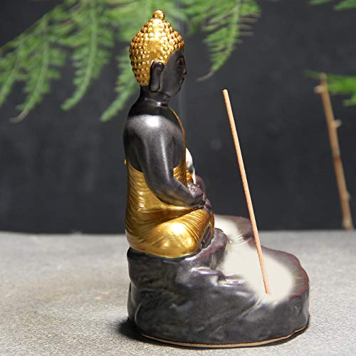Owmmiz Golden Buddha Backflow Incense Burner With 10 Pcs Backflow Incense Cones, Waterfall Incense Holders Home Decor Statue Ornament thumb #4