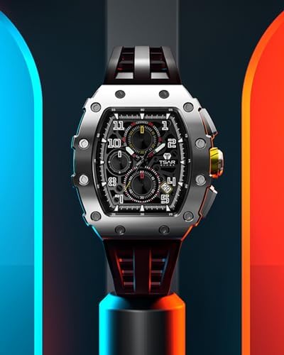 TSAR BOMBA Men's Luxury Quartz Watch, Luminous Dial 5ATM Water Resistance Silicone Strap Men's Wristwatch Ideal Gift for MenDark Grey — view 6