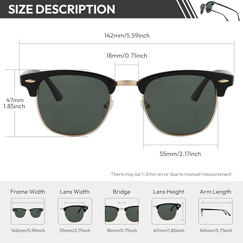 EFE Retro Round Sunglasses for Women Men Trendy Vintage Polarized UV400 Protection Lightweight TR90 Black Frame Sunglasses — view 2