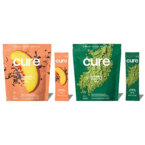 Cure Energizing Hydration Mix - Natural Energy Drink With Electrolytes And Caffeine | Made With Coconut Water | No Added Sugar | Vegan | Paleo Friendly | Peach + Matcha Bundle | 28 Packets #TOP8