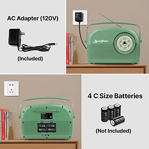 Byronstatics Radios Portable Am Fm Radio With Bluetooth Speaker, Large Handle Ac 120V Power Adaptor Or Battery Operated Large Dial Easy To Use Tuning Knob Telescopic Antenna Headphone Jack Teal #TOP4
