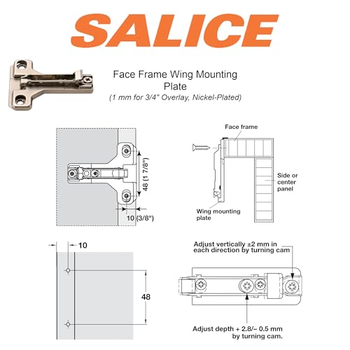 2 Salice European Face Frame Hinges #C2P6A with Face Frame Clip On Adapter Plates - Thumbnail 5