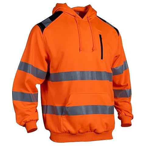 Sicalobo Reflective Hoodie Hi Vis Sweatshirts for Men, Class 3 High Visibility Shirts Long Sleeve Reflective Hoodie for Men, Orange, 4XL Cover