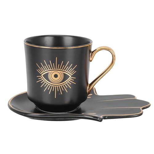 Operitacx Evil Eye Coffee Mug Espresso Cups, Turkish Evil Eye Cappuccino Cup Tea Cups Water Milk Drinking Cup, Coffee Mugs with Hand Saucer for Home Office Cafe Restaurant Tea Set