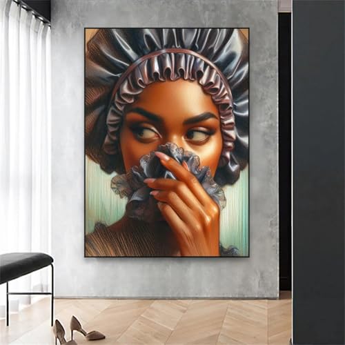 Affiche dame africaine sous cadre pour une salle de bain moderne