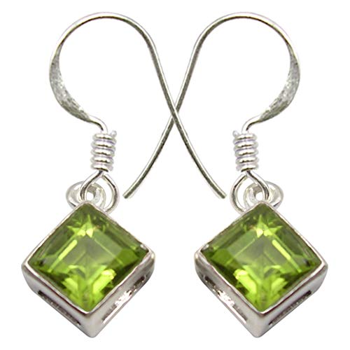 Green Square Peridot August Birthstone Earrings 2.2 Grams Sterling Silver