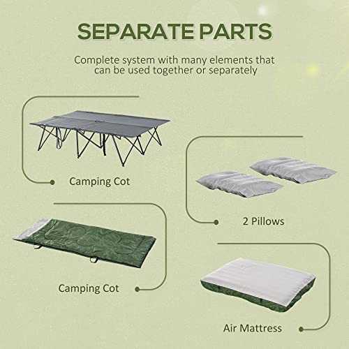 Outsunny 2-Person Folding Camping Cot Portable Outdoor Bed Set With Sleeping Bag, Inflatable Air Mattress, Comfort Pillows And Carry Bag, Soft And Comfortable For Outdoor Travel Camp Beach Vacation #TOP4