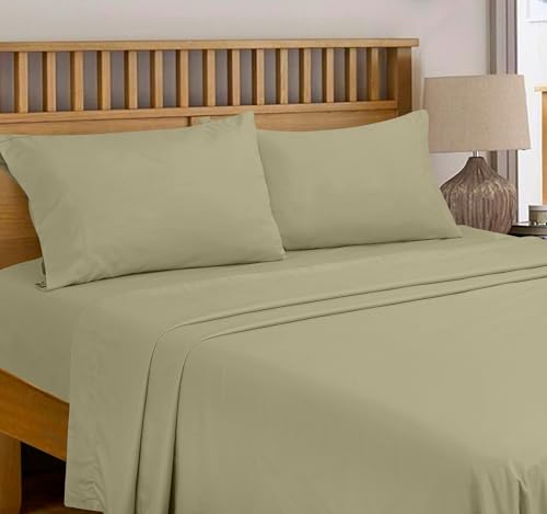 Image of Royale Linens 300 Thread Count 100% Long Staple Combed Cotton Flat Sheet - Super Soft - Top Sheets - Cal King Flat Sheet Sold Separately - Breathable, Cool & Crisp Sheets Only (Cal King, Sage Green)