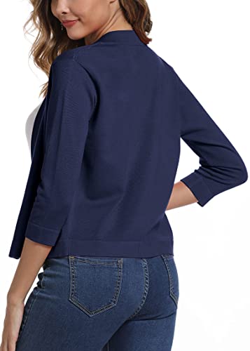 Exchic Women's Cropped Shrug Cardigan 3/4 Sleeve Open Front Cardigan Sweater (Navy Blue, L) #TOP2
