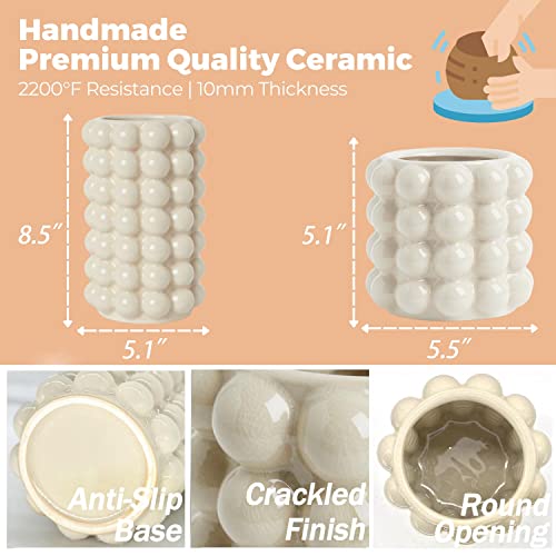 Yanwe1 Bubble Vases, Set Of 2 Ceramic Vases, Tall Vases, Modern Vases, Boho Vases, Decorative Vases, Modern Farmhouse Decor, Vases Decor For Living Room, Dining Table, Wedding, Mantel, Fireplace #TOP1