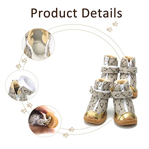 Dog Shoes For Small Dogs Boots For Hot Pavement Winter Snow Booties For Puppy With Reflective Strip Anti-Slip Rubber Sole 4Pc (Khaki-1.56X1.95’’(W*L)-3#) #TOP5