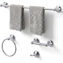24-Inch Wall Mounted Towel Racks for Bathroom Space Saver 4-Piece Durable Stainless Steel Bathroom Hardware Set with Towel Bar, Towel Ring, Toilet Paper Holder & Hook, Chrome