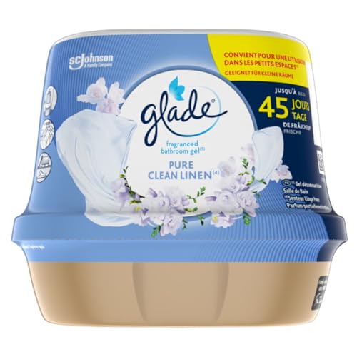 Glade Gel Premium - Désodorisant infusé aux Huiles Essentielles pour Toilette Et Salle de Bain - Pure Clean Linen - 45 Jours de Parfum