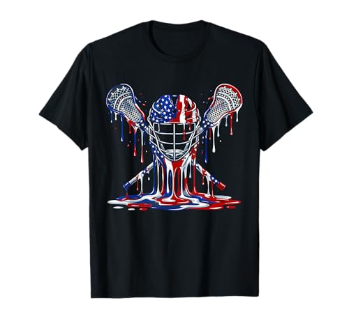 Lacrosse Drip American Flag Lax Helmet Sticks 4th of July T-Shirt