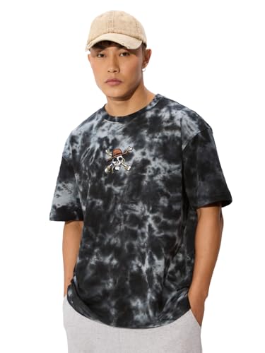 Image of The Souled Store One Piece: Pirates Men and Boys Short Sleeves Round Neck Grey Tie Dye Cotton Oversized T-Shirts