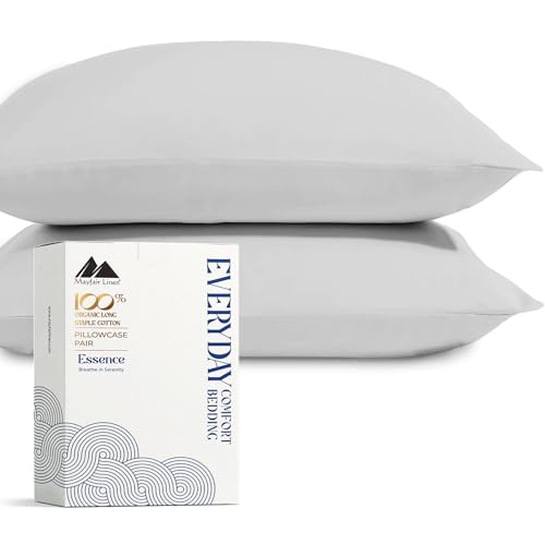 Mayfair Linen Organic Cotton King Pillow Cases Set of 2, Soft, Light Grey