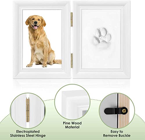 LEcylankEr Pfotenabdruck Set Hund Katze Hundepfoten Abdruck Holz Bilderrahmen 3D Gipsabdruck Pet Pawprints Bilderrahmen und Abdruck Set (Weiß)