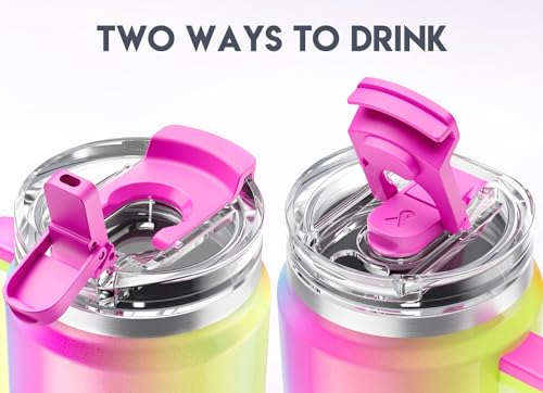Meoky 40 oz Tumbler with Handle and Straw, Insulated Tumbler with Lid and Straw, Stainless Steel Travel Mug, Keeps Cold for 34 Hours, 100% Leak Proof, Fits in Car Cup Holder (Carnival)