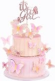 New Double Sided Rose Gold Butterfly Cake Topper Set, It's A Girl Cake Topper and 16 Pieces Pink But