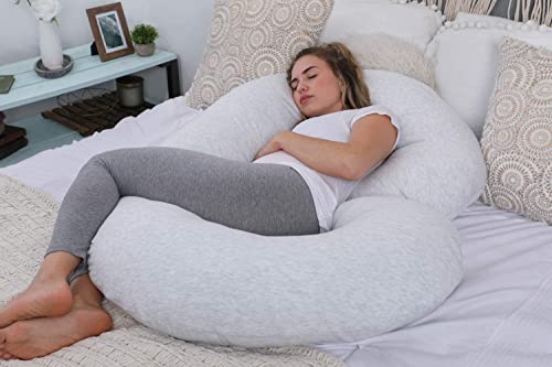 Image of Pharmedoc Pregnancy Pillows, C-Shape Full Body Pillow - Jersey Cover Light Grey - Pregnancy Pillows for Sleeping - Body Pillows for Adults, Maternity Pillow and Pregnancy Must Haves, New Mom Gifts