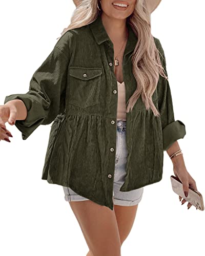 Image of Tutorutor Womens Corduroy Shirts Casual Long Sleeve Button Down Blouses Tunic Babydoll Dress Loose Pocket Jacket Shackets