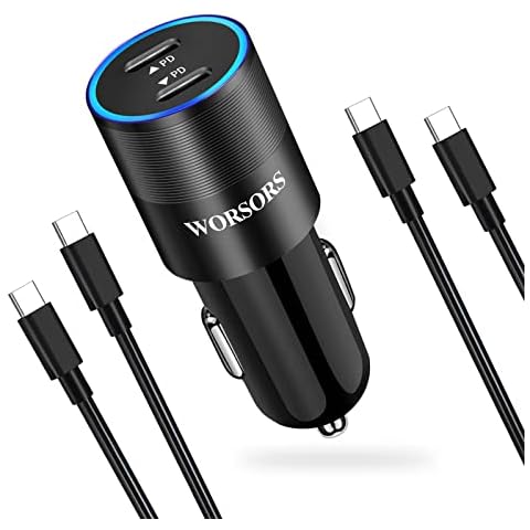 USB C Super Fast Car Charger, 60W 2-Port Fast Charging Adapter Plug + Type C to C Cable 2 Pack for Samsung Galaxy S24 5G, S24 Ultra, S24 Plus, S23, S20 Fe, S10, Note 20 Ultra, Note 10+, A54, A53, A42 Cover