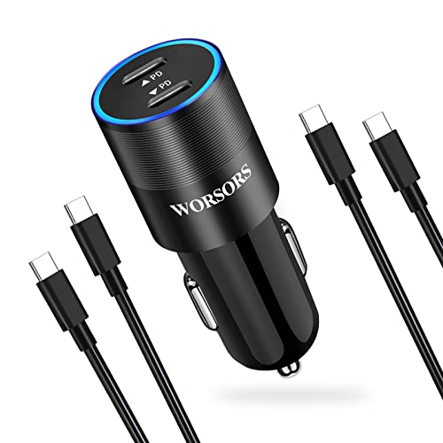 Usb C Super Fast Car Charger, 60W 2-Port Fast Charging Adapter Plug + Type C To C Cable 2 Pack For Samsung Galaxy S22, S21 5G, S21 Ultra, S21 Plus, S20Fe, S10, Note 20 Ultra, Note 10+, A53, A51, A71 #TOP4
